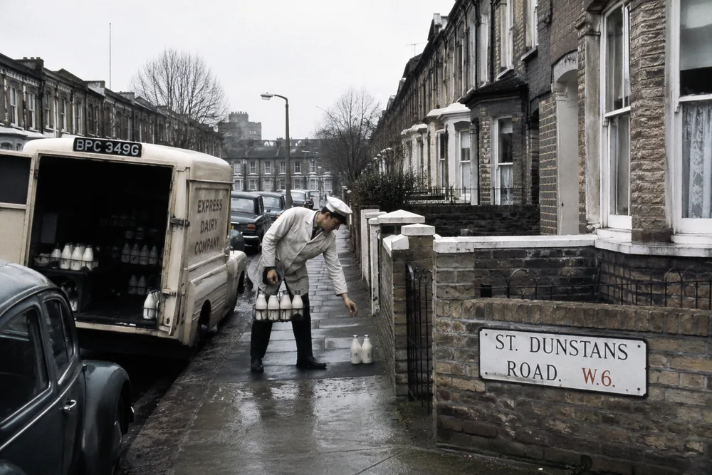 Imaginierter Milchmann bei seiner Arbeit in St. Dunstan’s Road
