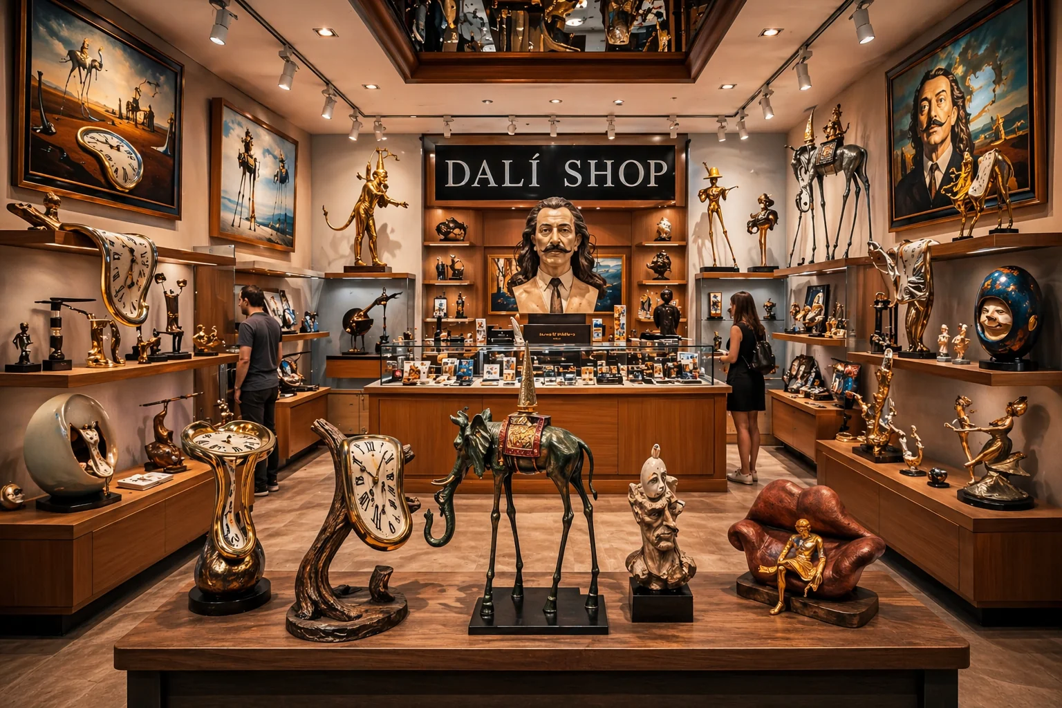 DALI SHOP mit schmelzenden Uhren, surrealen Skulpturen und Ausstellungsobjekten