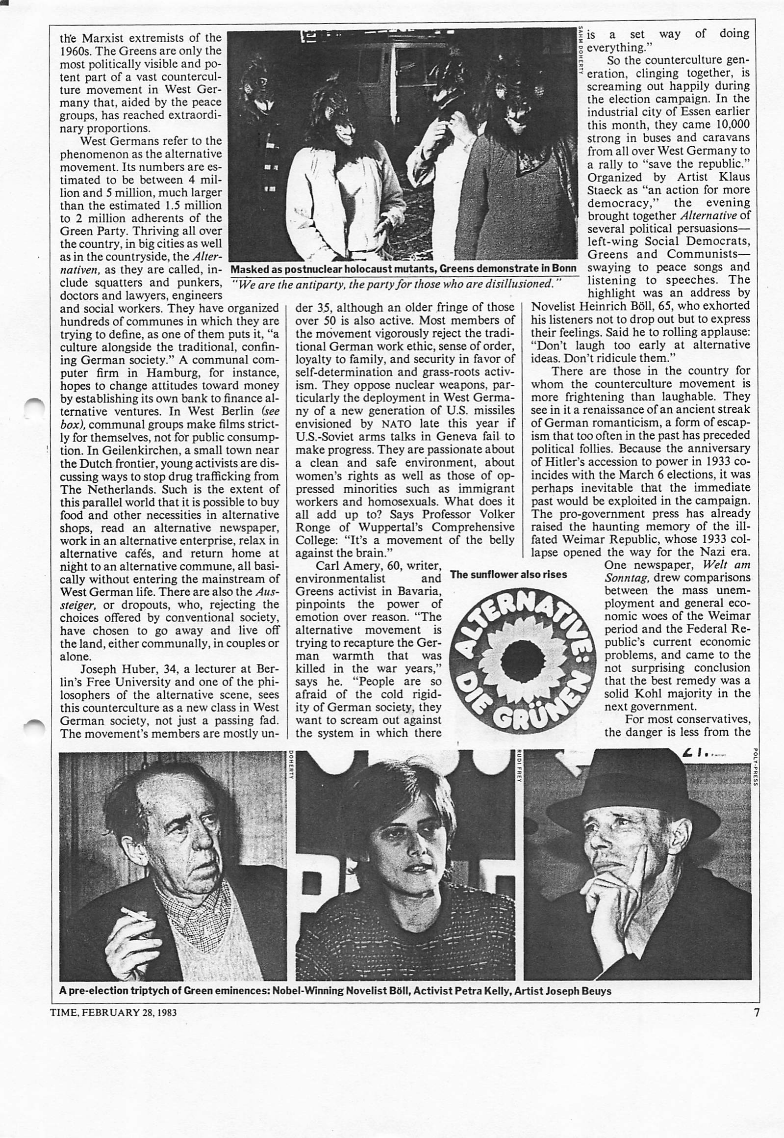 Zweite Seite des TIME-Beitrags mit der Bonner Mutanten-Aktion und Artikeltext