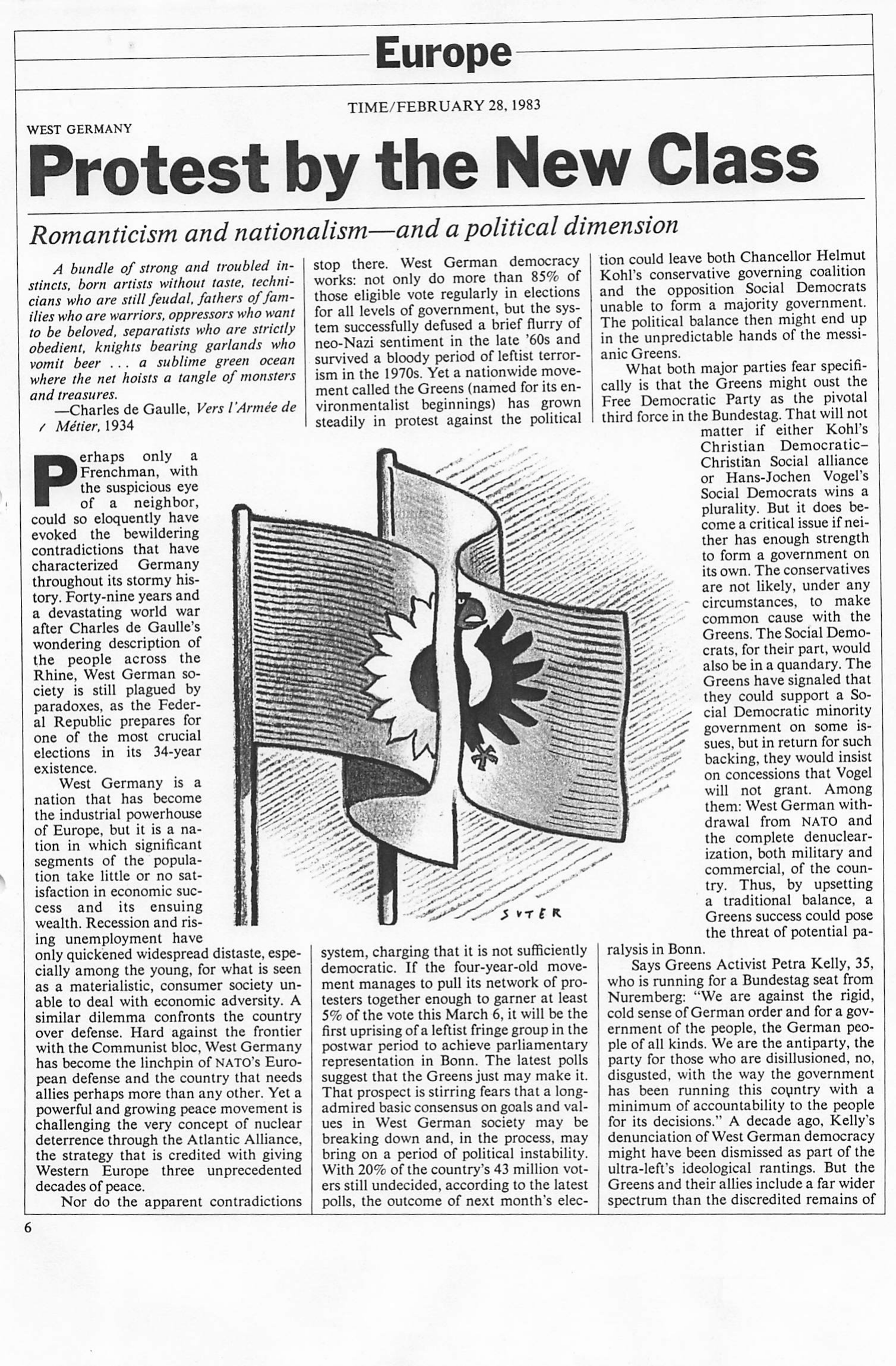 Erste Seite des TIME-Beitrags Protest by the New Class vom 28. Februar 1983