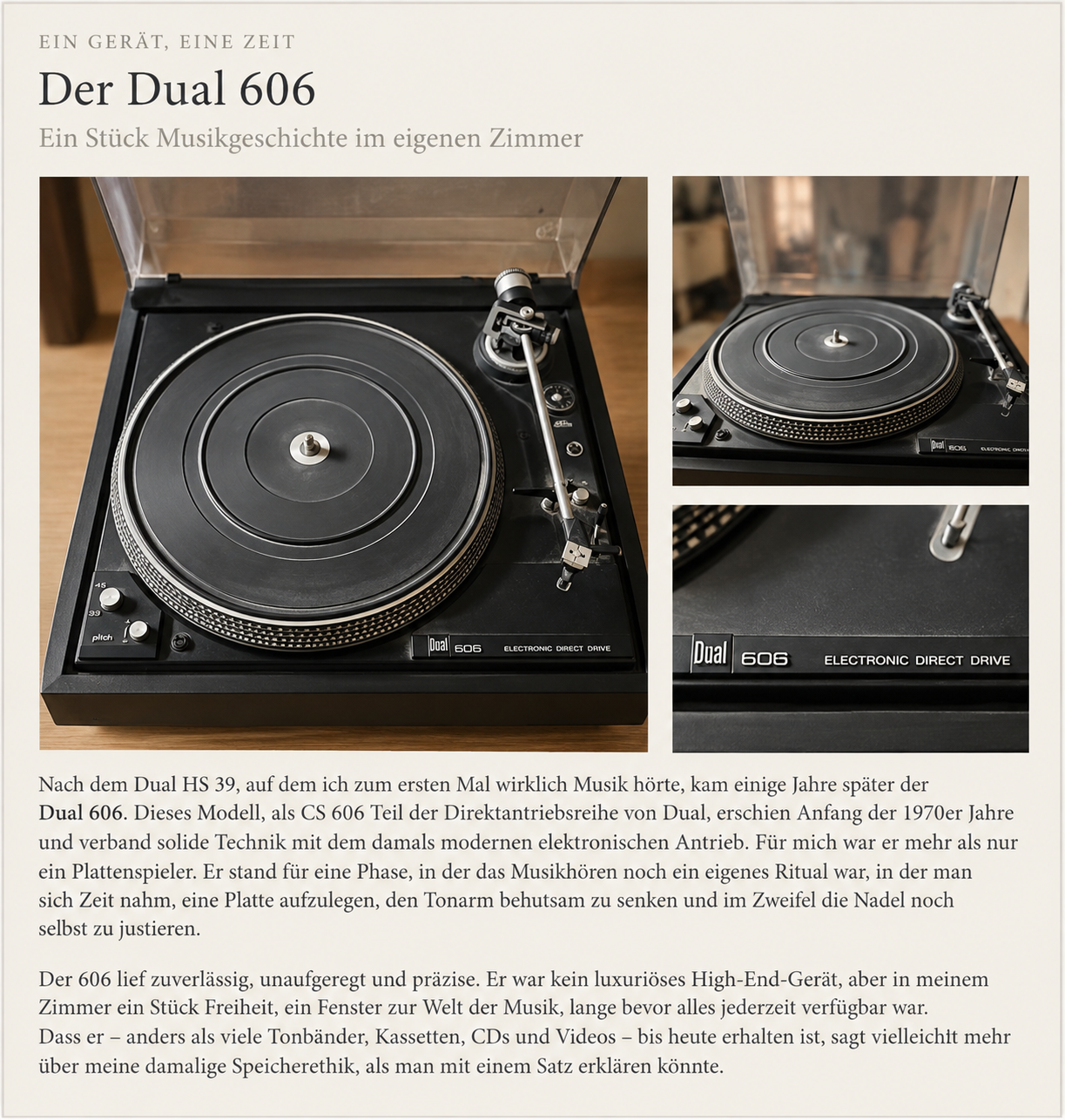 Dual CS 606 Electronic Direct Drive, erhaltener Plattenspieler aus der persönlichen Mediengeschichte des Autors
