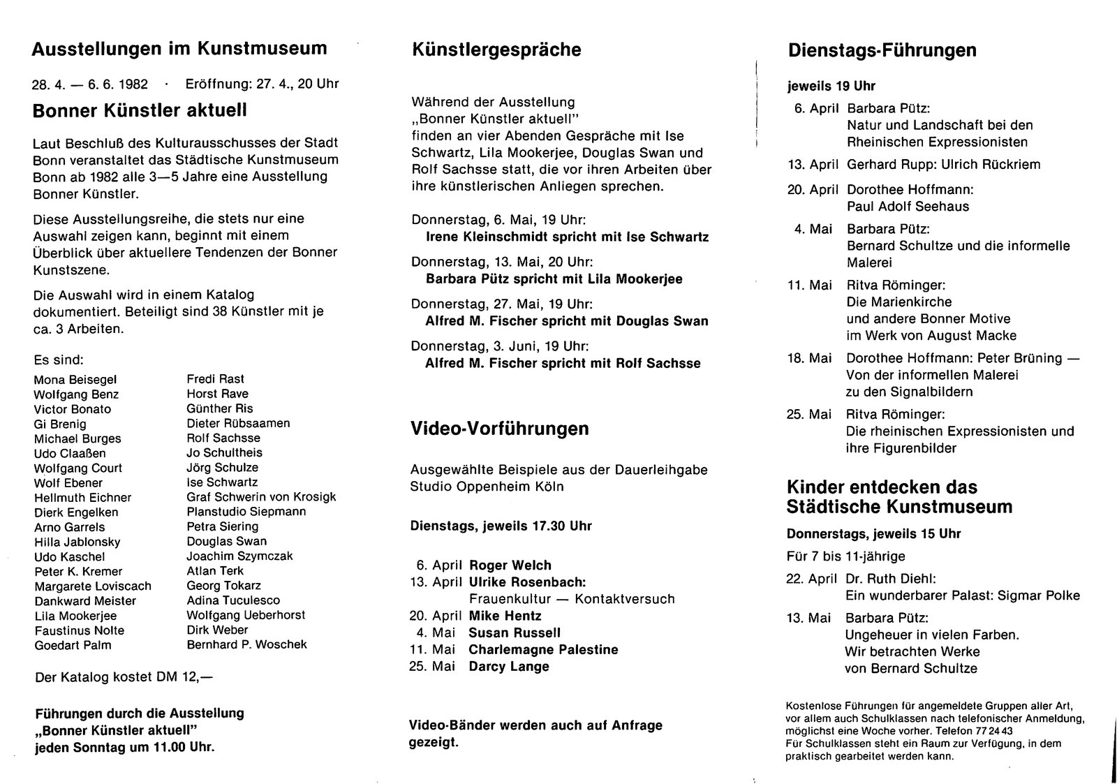 Flyer: Bonner Künstler aktuell, Städtisches Kunstmuseum Bonn, 28. April–6. Juni 1982.