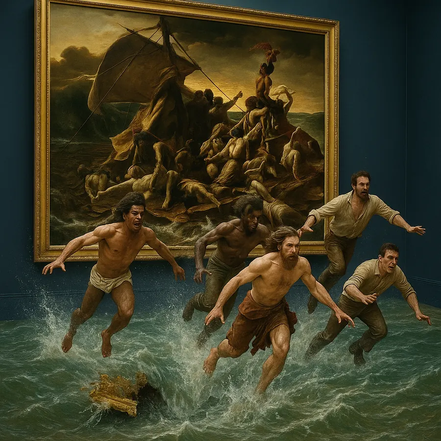 Männer fliehen durch Wasser aus Géricaults Floß der Medusa