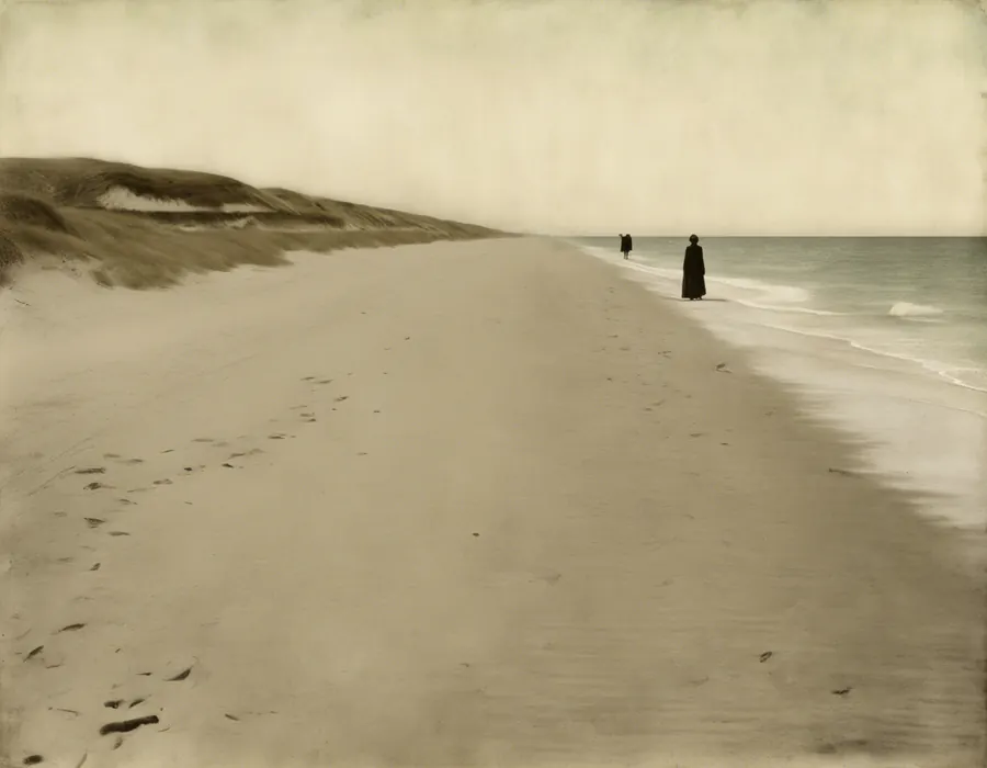 Zwei einsame Gestalten an einem weiten Strand