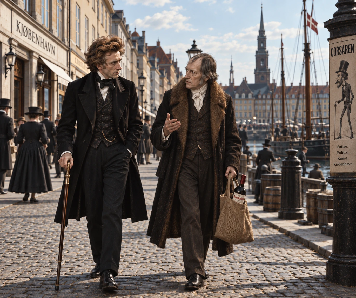 Imaginierte Begegnung Søren Kierkegaards mit Hegel auf einer Straße in Kopenhagen