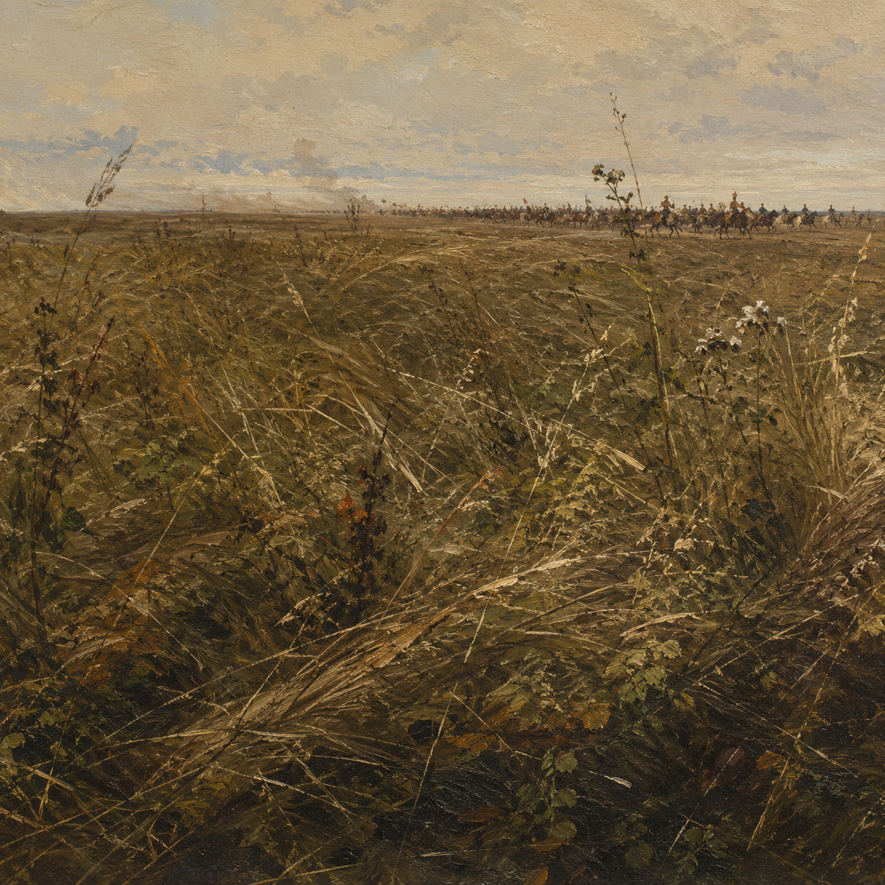 Meissoniers Feld und Gräser, gegenständlich aus der Ferne und gestisch in der Nahsicht.