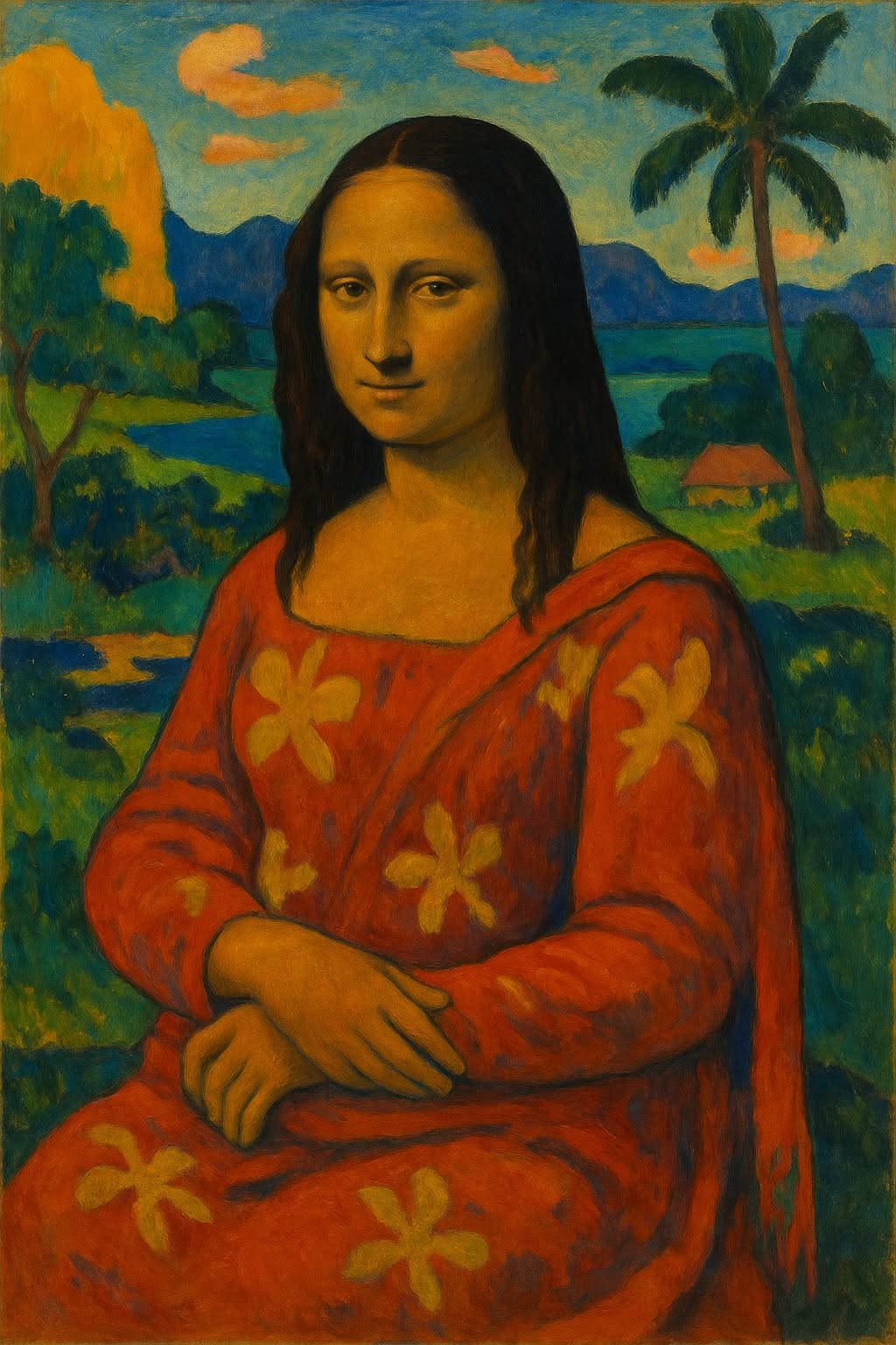 Mona Lisa in einer farbintensiven tropischen Landschaft